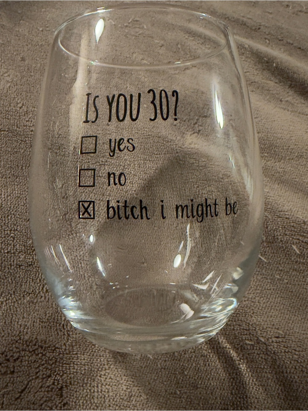 30th Birthday Stemless Wine Glass
